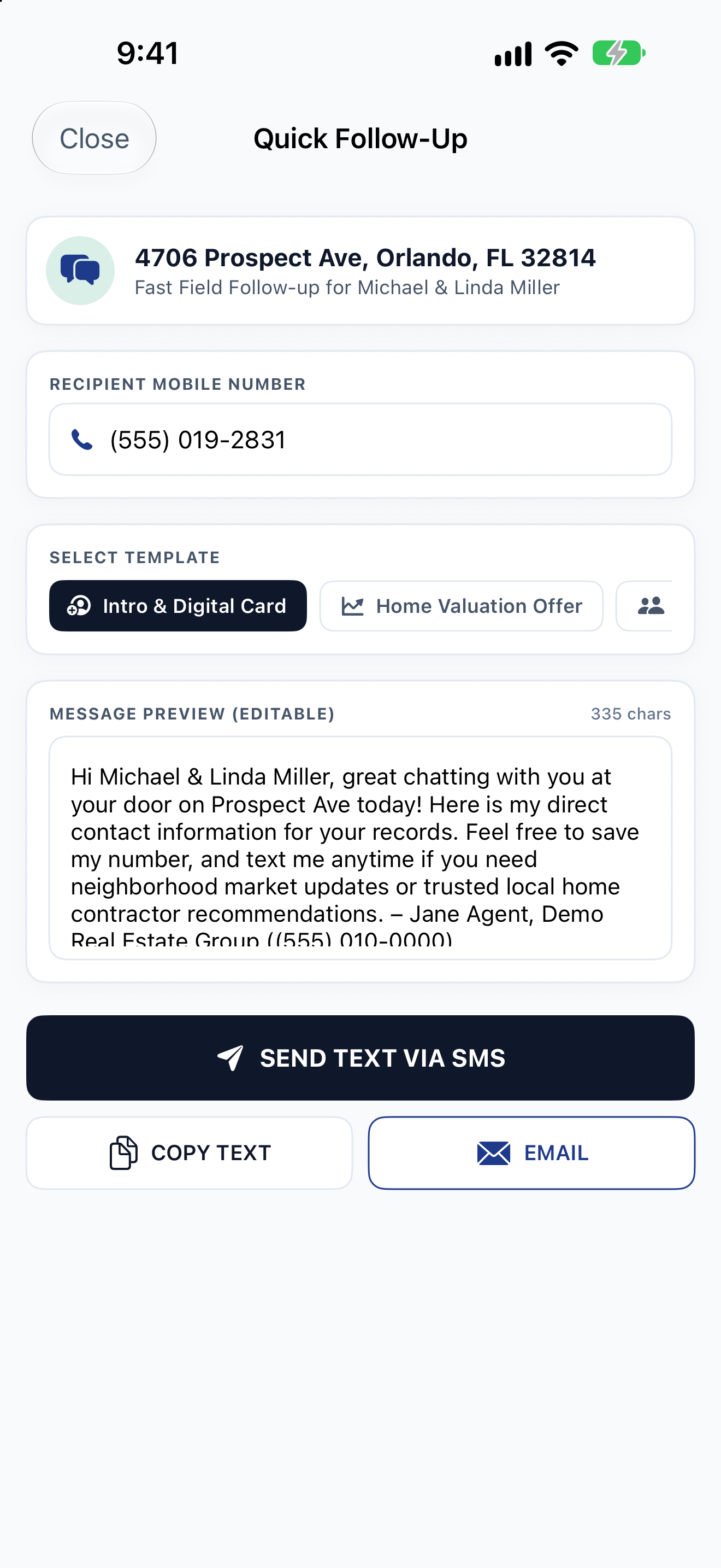 Seguimiento rápido por SMS y correo en CanvassPad
